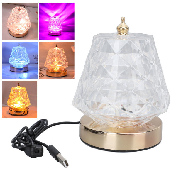 Kristallbordslampa 16 RGB-färgförändrande nattlampa Romantisk LED-vattenvågsprojektionslampa för sovrum vardagsrum