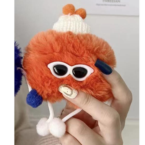 Plysset Earphone Etui Sød Solbriller Mand Form Drop Beskyttelse Earphone Beskyttende Cover til IOS Earbuds 1/2 Universal Rød til IOS Earbuds 1/2 Universal