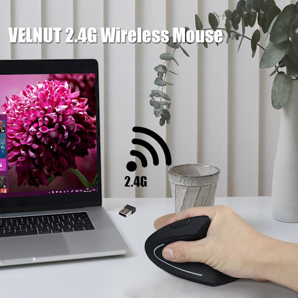 Trådløs Mus, 2.4G Trådløs Vertikal Mus Ergonomisk Mus med 3 Justerbare DPI 800/1200/1600, 6 Knapper, Kompatibel med PC, Desktop