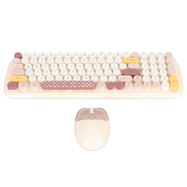 Langaton näppäimistö ja hiiri, värikäs, täysikokoinen kirjoituskoneen näppäimistö, söpö optinen hiiri Windows PC -kannettavalle tietokoneelle, beige