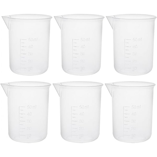 Mätkoppar 50ml Pp Plast Graduerad Bägare Transparent För Labbköksvätskor 6st