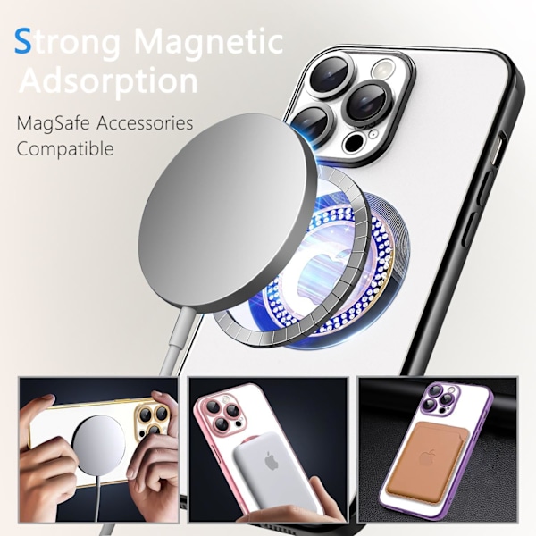 Misscase iPhone 16pro Magneettinen Glitter-kuori, yhteensopiva MagSafe kanssa, täysi suoja, ohut, iskunkestävä, naarmuuntumaton kuori kameralla black