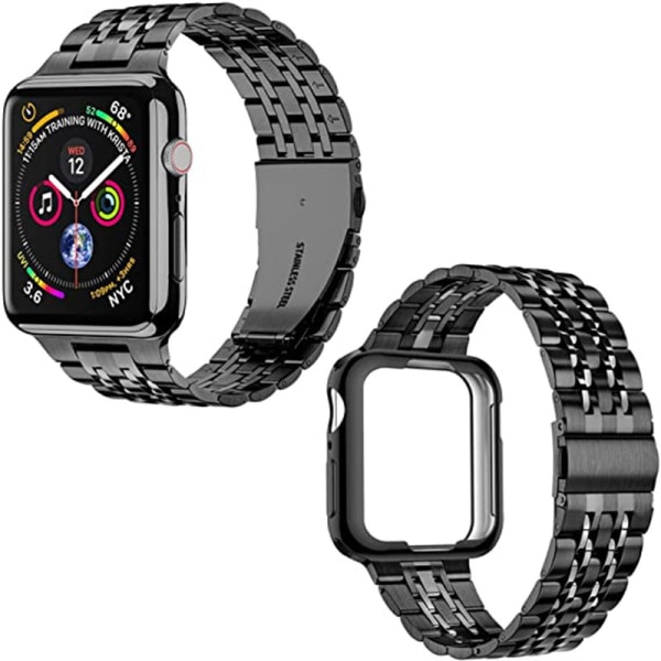 Kompatibel med Apple Watch-armband 42mm 44mm 45mm, massivt rostfritt stål metallband för iWatch-serien, silver