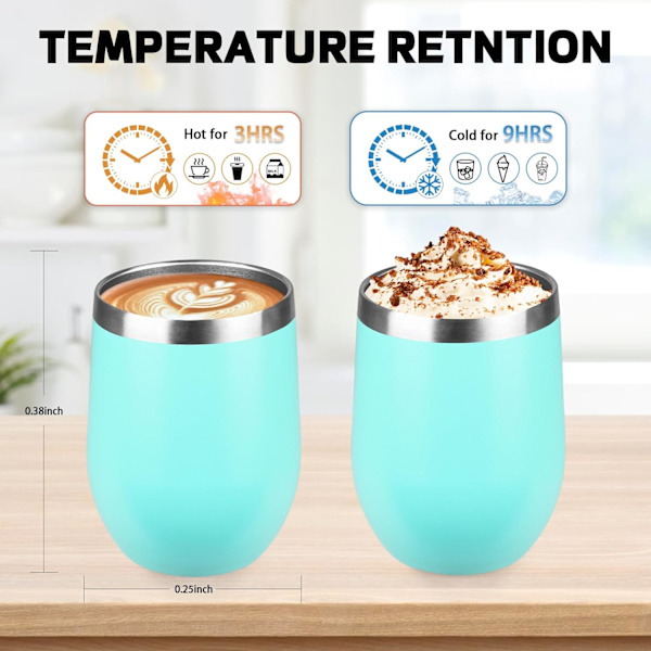 12OZ ruostumattomasta teräksestä valmistettu viinitumbler kannella. Varreton kaksinkertainen eristetty viinitumbler. Viinilasi sopii erilaisiin tilanteisiin, juhliin Sky Blue 1 PCS