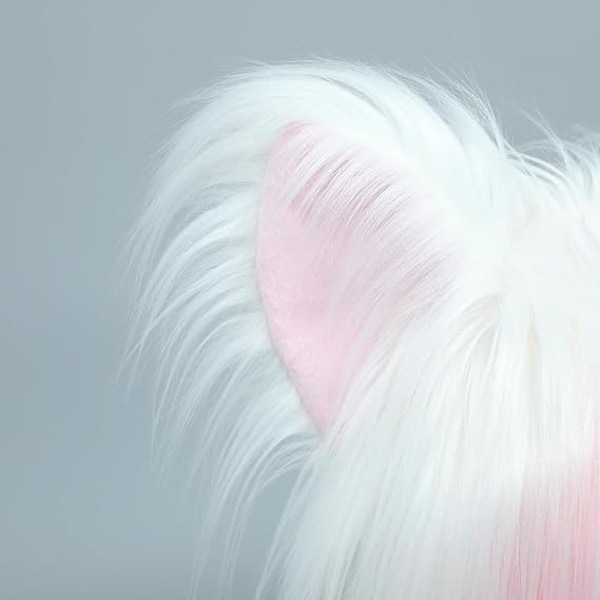Handgjorda Pälsmössa med Kattungeöron i Plysch - Varm Hatt för Kostymfest, Halloween White Pink