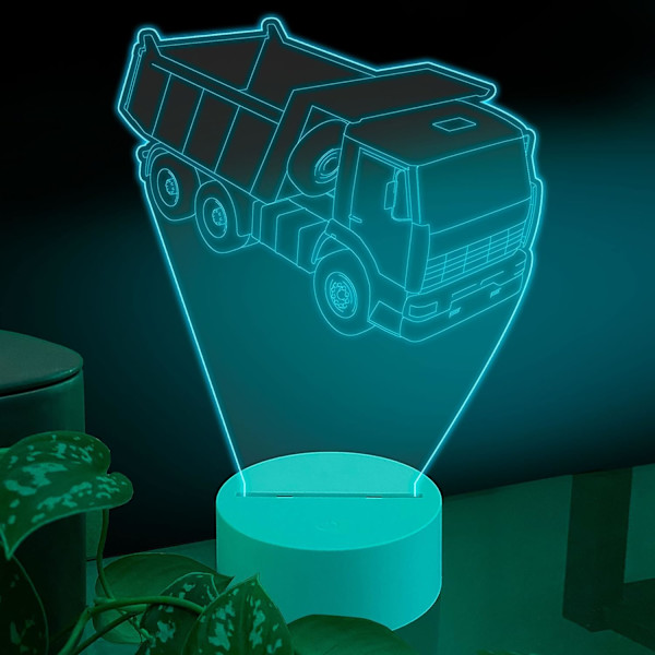 Lastebil 3D LED Bordlampe, Camion som Transporterer Ting Stort Kjøretøy med Hjul, Optisk Illusjon Akryl Glassplate