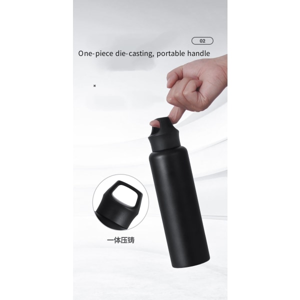 750ml Water Bottle Outdoor Portable Portable Sports Bottle Large-capacity Stainless Steel 304 Space Bottle Straw Thermos Cup (black）
