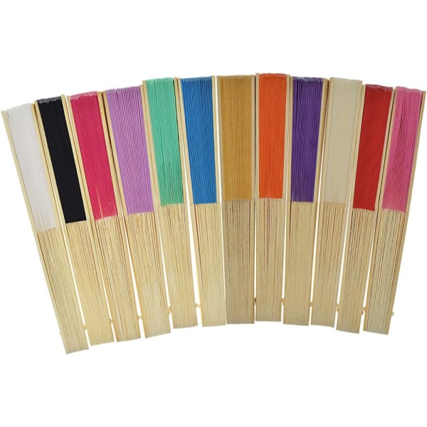 12 stk. Silke Foldeblæser Bambus Håndholdte Vifter Silke Foldede Vifter, til Hjemmedekoration, DIY Dekoration og Bryllup (12 Farver)