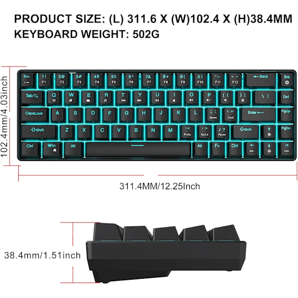 Mekanisk Gaming Tastatur, RGB Baggrundsbelyst Kabelforbundet Tastatur, 68 Taster Computer Tastatur med Flere Lystilstande til Windows/Desktop/Bærbare/PC white