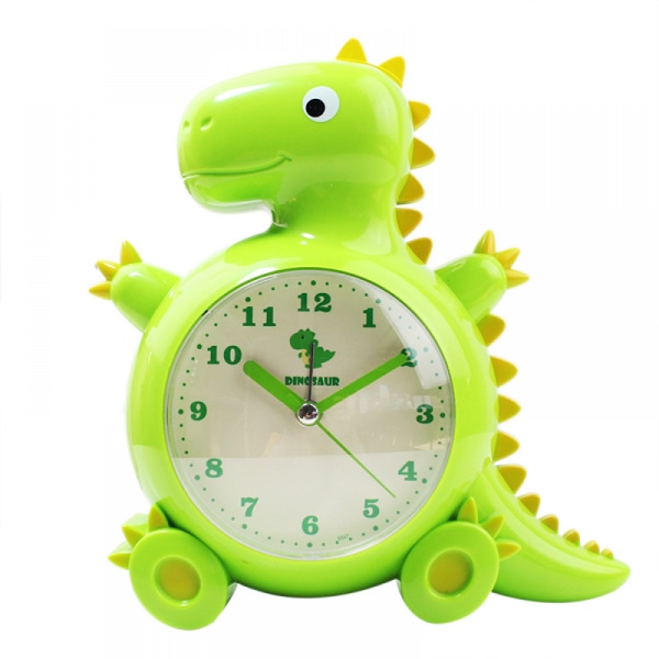 SAYTAY barnväckarklocka, tecknad väckarklocka Dinosauriklocka nattljus, studenthemdekoration skrivbordsklocka (grön)