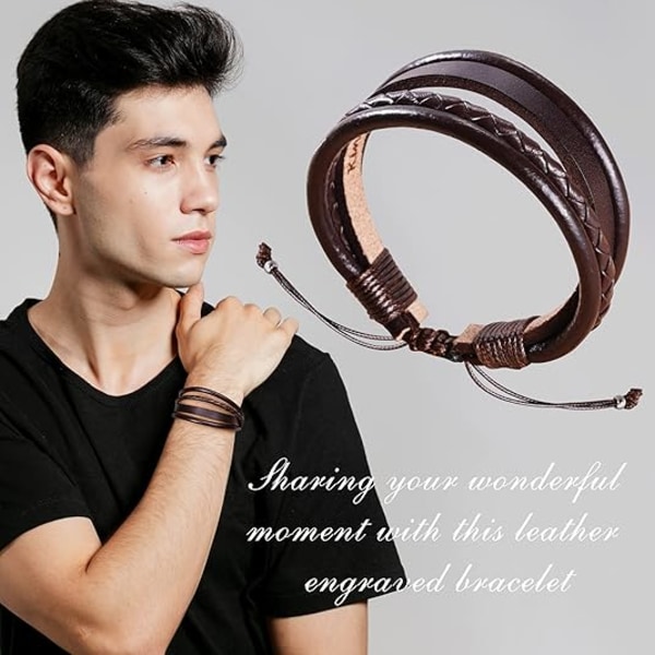 Läderarmband för Män Födelsedagspresenter till Pappa Honom Pojkvän Vänner Justerbara Manschetter Armband för Kvinnor Brun Alla Hjärtans Dag Present till Män