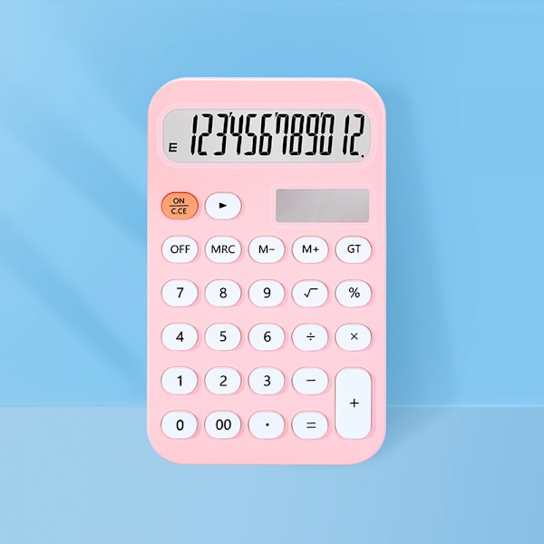Standard lommeregner 12 cifre med stort LCD-display og runde knapper Candy Color lommeregner bærbar til kontor, hjem, skole, pink
