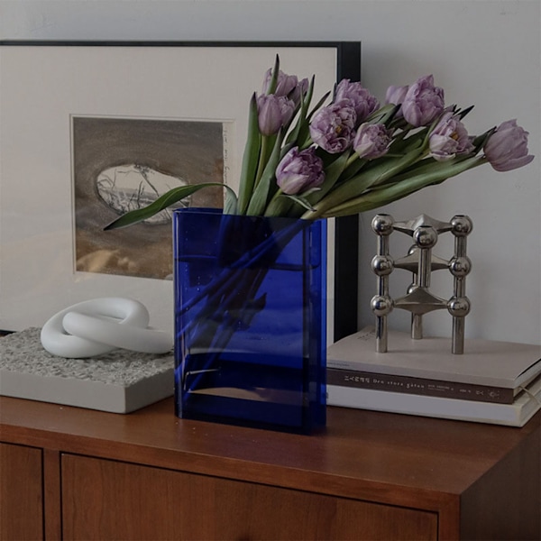 Bog Vase til Blomster Æstetisk Værelse Dekoration Kunstnerisk Kulturel Smag Dekorative Bog Form Blomster Vase til Hjem Soveværelse Kontor Blue (White Characters)