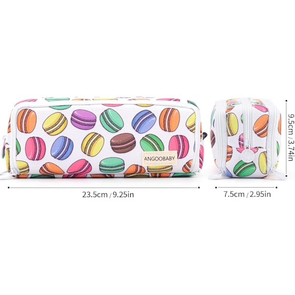 Stort pennfodral med stor kapacitet, 3 fack, pennväska i canvas för tonårspojkar och flickor, skolstudenter White Macaron