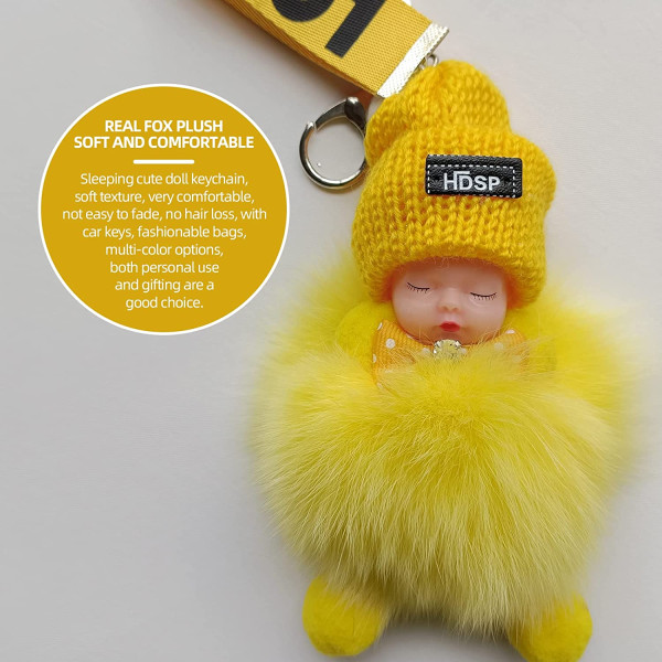 Nøkkelringer - søt jentedukke nøkkelring, myke søte nøkkelringer, dukkenøkkelring kan brukes i bilnøkler, lommebøker - gul