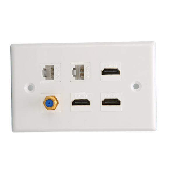 HD Multimedia Interface Väggplatta 6 Portar TV F Head CAT6 Nätverk AV Väggplatta för Hem