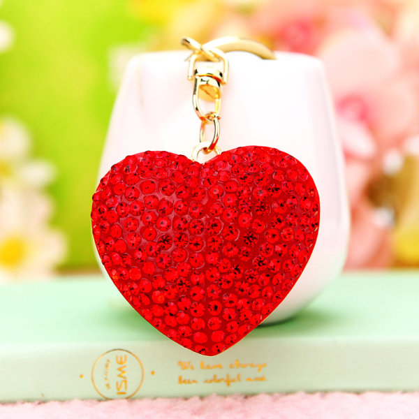 Flickhjärta blomma bilnyckelring dam metallväska hänge nyckelring ring - vattendiamant kärlek Big Red
