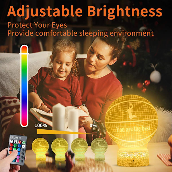 3D Basketboll Nattlampa, 3D LED Illusionslampa med Fjärrkontroll, 16 Färger Smart Touch USB Laddning Bordsskiva Optisk Belysning för Pojkar Flickor