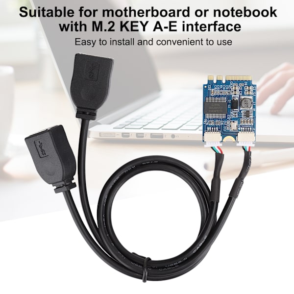 M.2 NGFF - USB -sovitinkortti KEY A E -liitäntään, kaksi USB2.0 -porttia, laajennuskortti, kaapeliadapteri