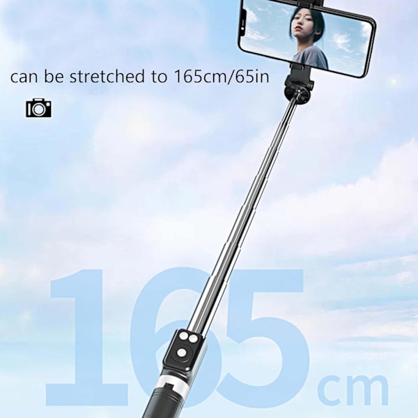 Selfie Stick, Ny 6 i 1 Bluetooth Selfie Stick med Lys, Foldbar Selfie Stick Tripod (Sort, Dobbelte Udfyldningslys)