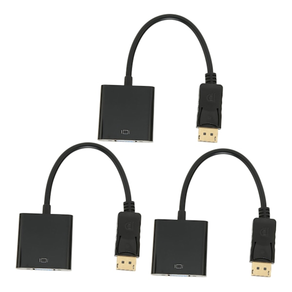 3 stk DP til VGA-adapter 1920x1080 FHD 60Hz gullbelagt kompakt design DisplayPort til VGA-adapter for bærbar PC-skrivebord