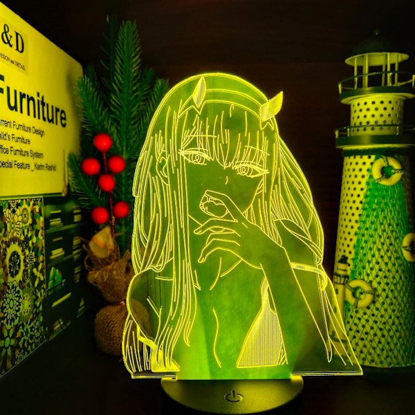 Zero Two 002 Darling in The FRANXX 3D Anime Lampe Led Illusionsbelysning Lampara til Julegave Nattelykter for Gutter PXJD