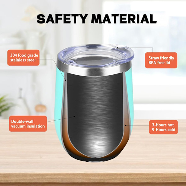 12OZ ruostumattomasta teräksestä valmistettu viinitumbler kannella. Varreton kaksinkertainen eristetty viinitumbler. Viinilasi sopii erilaisiin tilanteisiin, juhliin Sky Blue 6 PCS