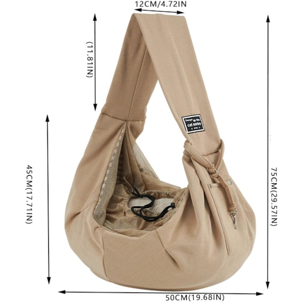 Slyngeveske for hund og katt, myk pose- og tote-design, egnet for valper, små hunder og katter (Khaki) Khaki