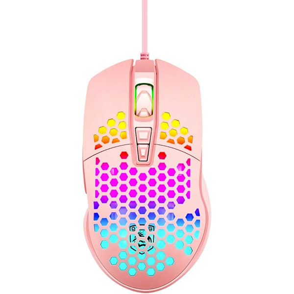 Ultralätt Spelmus, RGB-belyst Mus med 7 Programmerbara Knappar, PAW3325 6400 DPI Mus, Lättviktsmus med Bikakeskal