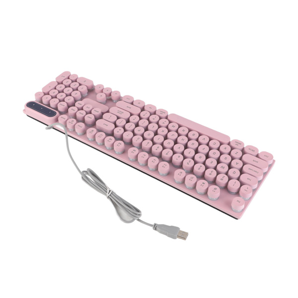 Gamingtangentbord USB Rund 104 Tangenter Bakgrundsbelyst Ergonomisk Fällbara Fötter Multimediatangenter Trådbundet Tangentbord för Stationär Dator Bärbar Rosa