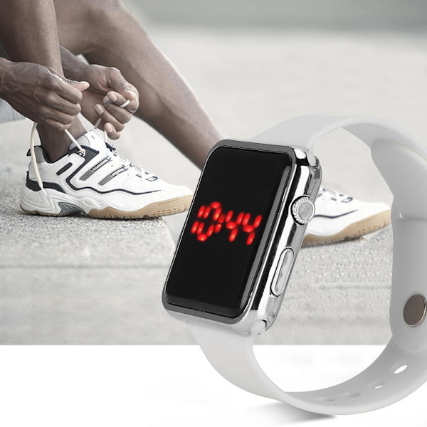 Fritidsmode Enkelt Elektronisk Display PU Band Armbandsur Casual WriatwatchSilver Vit