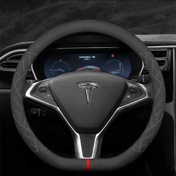 Passar till Tesla ModelS ModelY ModelX Model3 vinterrattsskydd - D-formad mocka blå justering standard - Tesla standard - 36cm/1 packa