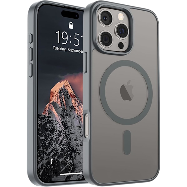 Magnetiskt skal för iPhone 16pro (Kompatibelt med MagSafe) (Militärklassat fallskydd) Slimmat Genomskinligt Matt Stöttåligt med A Gray