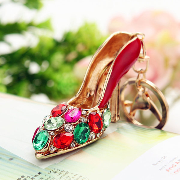 Car keychain female bag charm metal key chain ring with diamonds small gift-crystal shoes