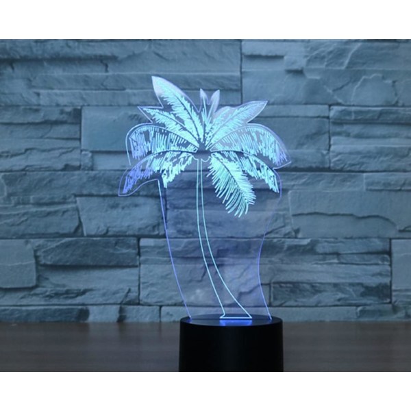3D Kokosnødtræ Fjernbetjening 16 Farve Natlys Illusion Akryl LED Bordlampe Sengelampe Børneværelse Skrivebordsdekoration Fødselsdagsgaver