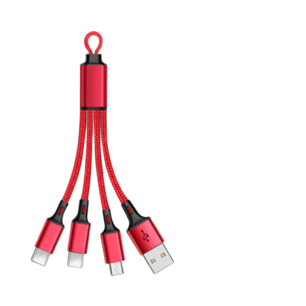 3 i 1 Multi USB-opladning Kort rejse Størrelse 7” Nøgleringssnor Kompatibel med Apple iPhone/USB/USB-C/Micro USB-kabel