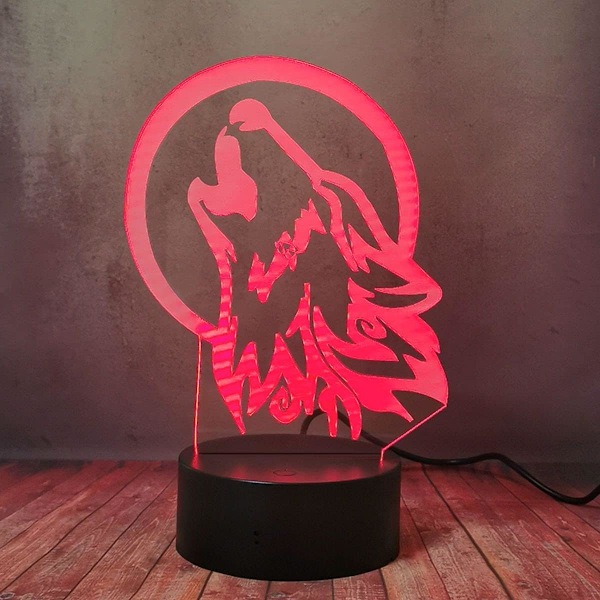 3D LED-lampa med varg huvud nattlampa, bärbar hem sängbord touch fjärrkontroll skrivbordslampa, varg djur gåvor barn 16 färger som ändrar blixt optisk bordslampa, barn