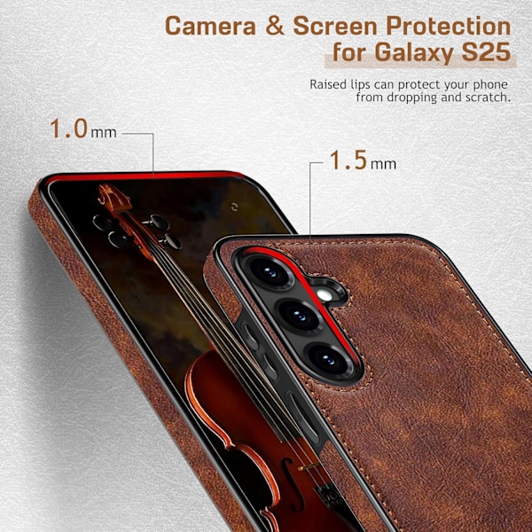 Samsung Galaxy S25 6.2 tum Skal, Premium Läder Klassisk Lyx PU Halkfritt Grepp Robust Stötfångare Stöttåligt Fullständigt Kroppsskydd Brown