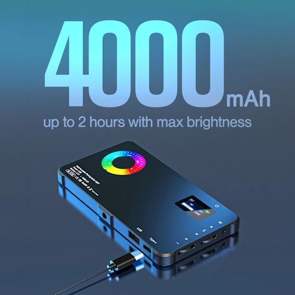LimoStudio 4000mAh Genopladelig Bærbar LED-lampe Dynamisk RGB Farveeffekt, Farve- og Lysstyrkekontrol, Kompatibel med de fleste Smartphones
