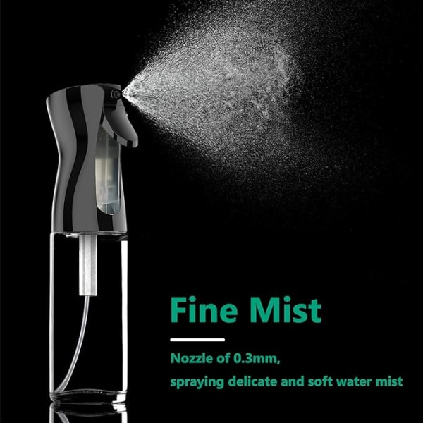 Hårsprayflaska, Aerosol Fine Mist Lockigt hårsprayflaska för att tämja hår på morgonen, frisyr, växter, husdjur, rengöring-(svart) 300 ml