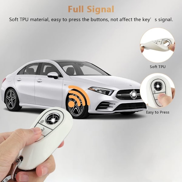 PIFOOG Nyckelskydd för Benz Bling Nyckelring 3 Knappar TPU Nycklar Fob Fodral Skydd Tillbehör för 2021-2022Benz S C SL Klass Girly Kvinnor Vit Silver