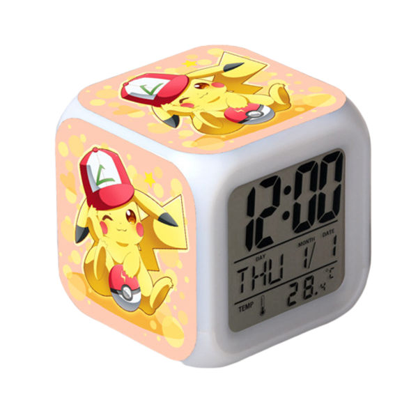 Wekity Pikachu Färgglad Väckarklocka LED Kvadratisk Klocka Digital Väckarklocka med Tid, Temperatur, Alarm, Datum