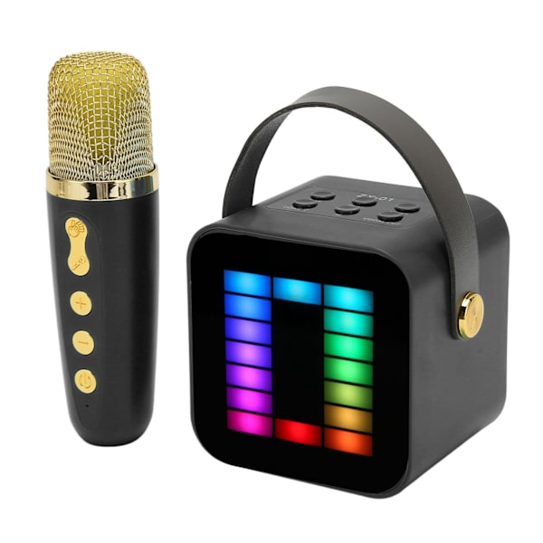 Mini Karaoke Maskin Set RGB Pickup Ljus Digital Behandlingschip Handhållen Bärbar Bluetooth Högtalare med Mikrofon Svart