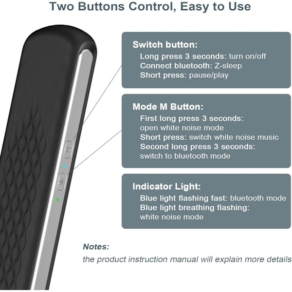 Putehøyttaler for søvn - Under putehøyttaler Bluetooth med beinledning Stereo - Bærbar putehøyttaler Hvit støy søvnstøttehøyttaler