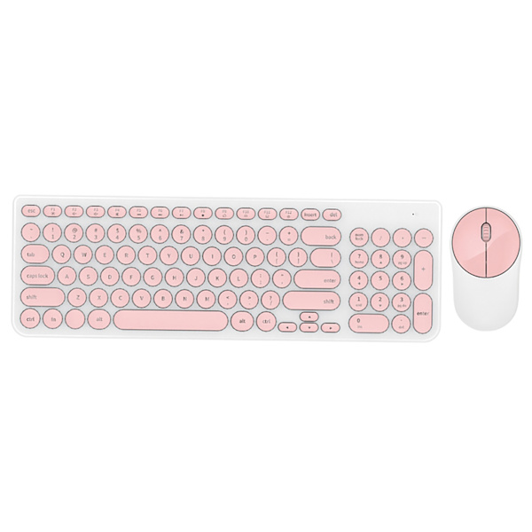 IK6630 Pyöreä Punk Keycap Langaton Näppäimistö Mykistys Virransäästö Hiirisetti (Valkoinen vaaleanpunainen)