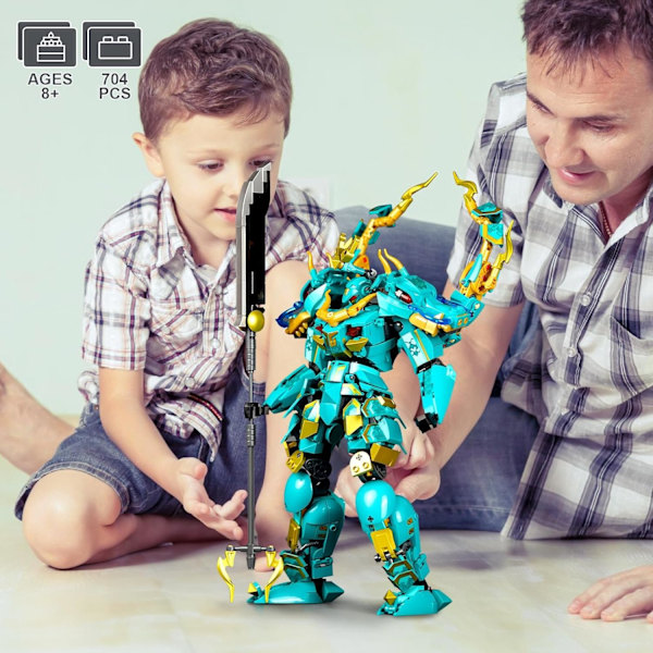 Mech Robot Byggesæt til Voksne, Cool Grøn Drage Kriger Model Kit med Lang Spyd Legetøj Playset, 704 stk Samleobjekt Mytiske Ninja Gaver