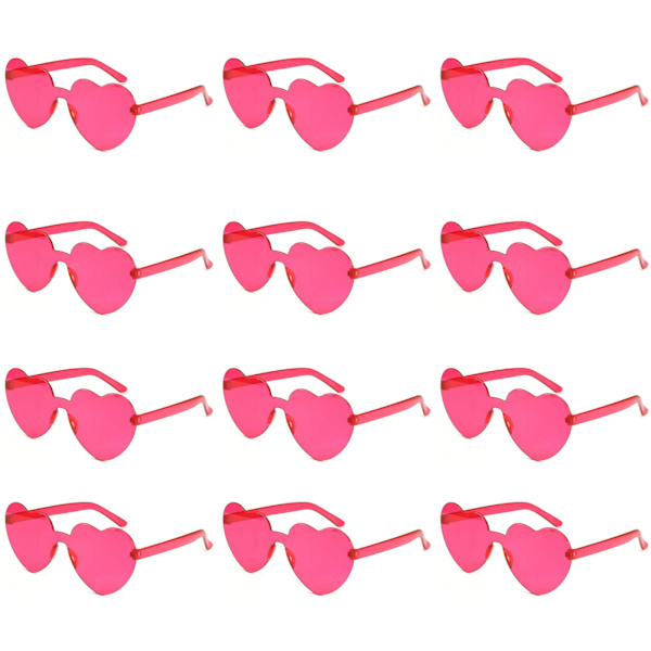 12 st kärleksfulla solglasögon i geléfärg, ramfria hjärtformade englasögon, bländande färgade glasögon (12 i en OPP-påse) Pink