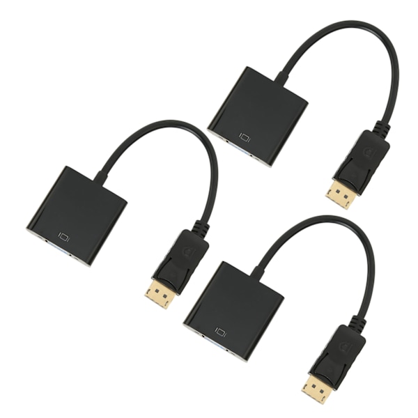 3 stk DP til VGA-adapter 1920x1080 FHD 60Hz gullbelagt kompakt design DisplayPort til VGA-adapter for bærbar PC-skrivebord