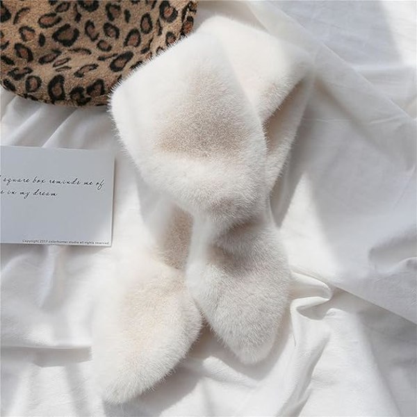 Dames Faux Fur Krave Halsklæde Vinter Halsvarmer Shrug Modet Halsklæde til Forår Efterår White