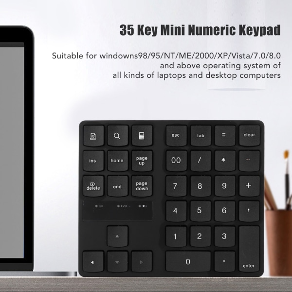 35 taster mini numerisk tastatur U-formede taster 32.8ft Overførselsafstand Lav støj 2.4G trådløs nummerplade til bærbar pc